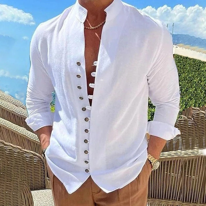 Seaside Band-Collar Shirt
