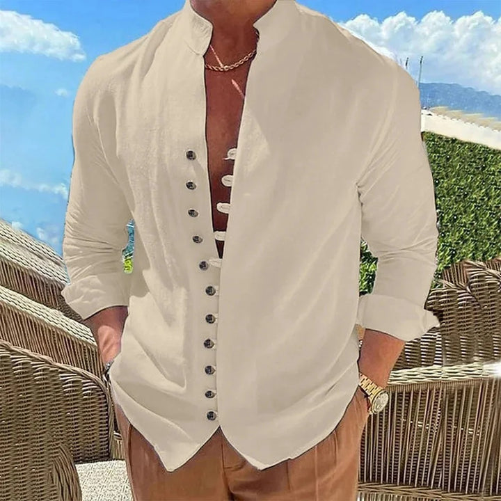 Seaside Band-Collar Shirt