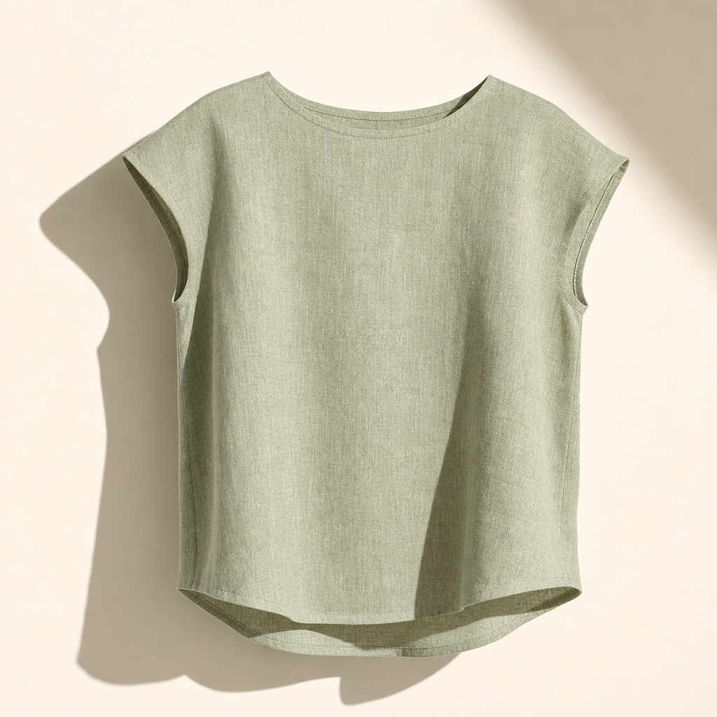 Claudette Cap Sleeve Linen Top — 08_studio_shadow_hero_green