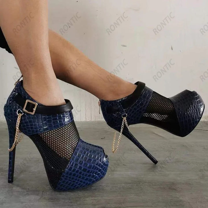 Rettilia Croc-Effect Platform Peep-Toe Booties