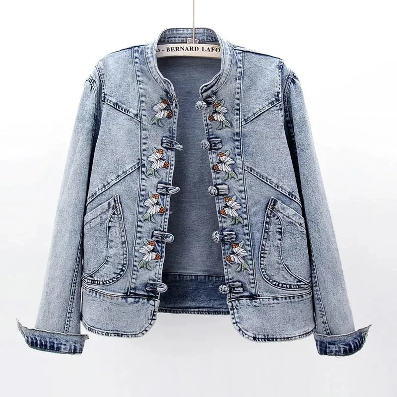 Wildflower Frog-Button Denim Jacket