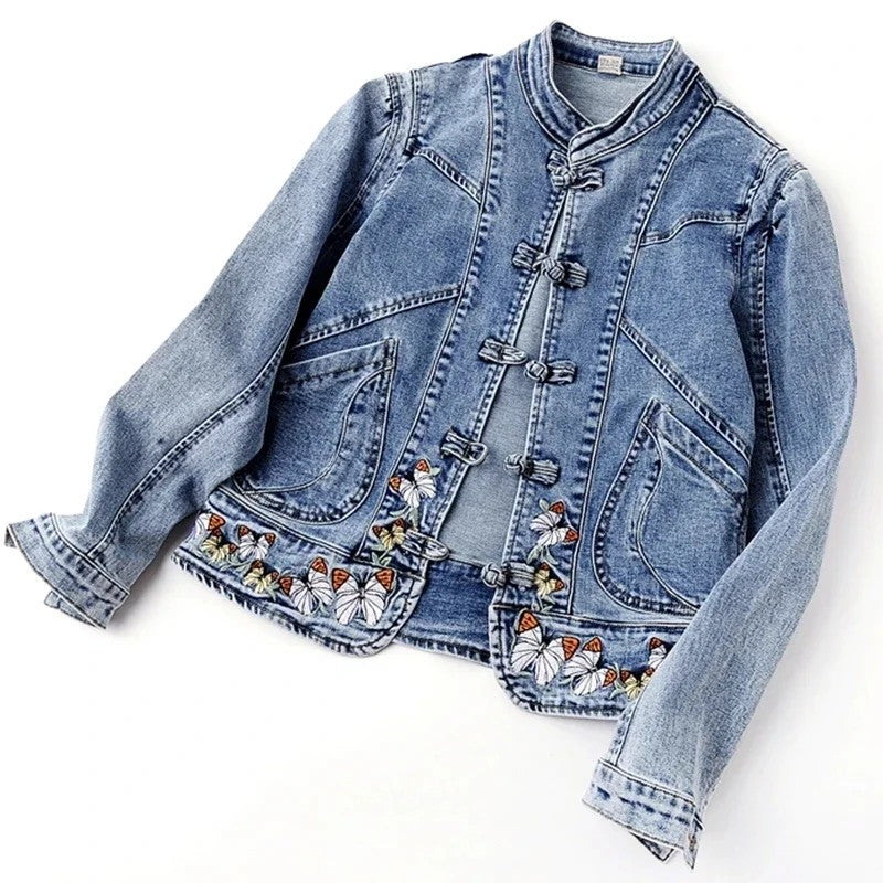 Wildflower Frog-Button Denim Jacket