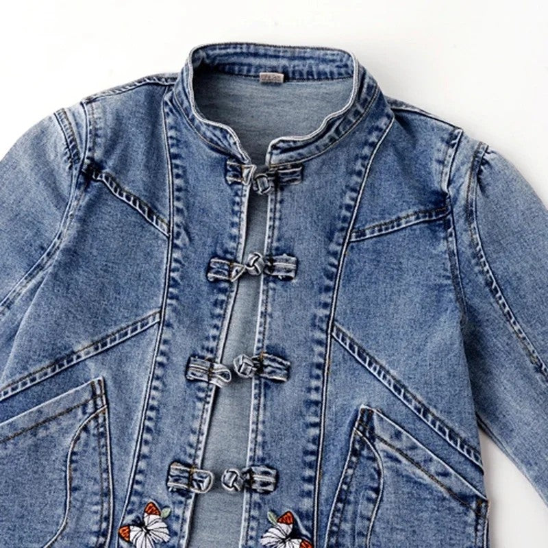 Wildflower Frog-Button Denim Jacket