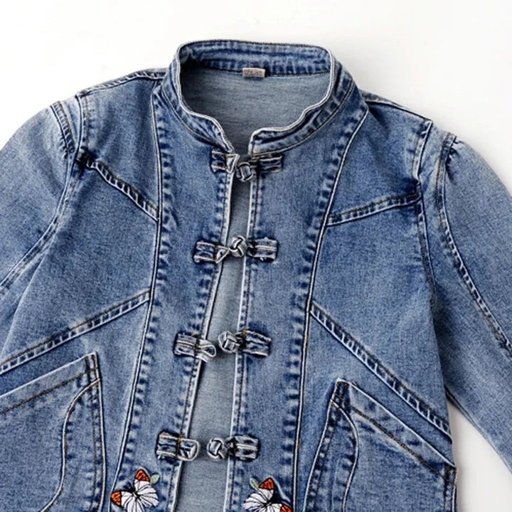 Wildflower Frog-Button Denim Jacket