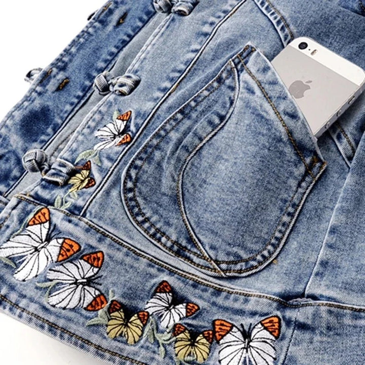 Wildflower Frog-Button Denim Jacket