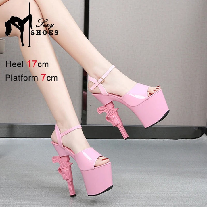 Revolvera Sculpted Gun-Heel Platform Sandals
