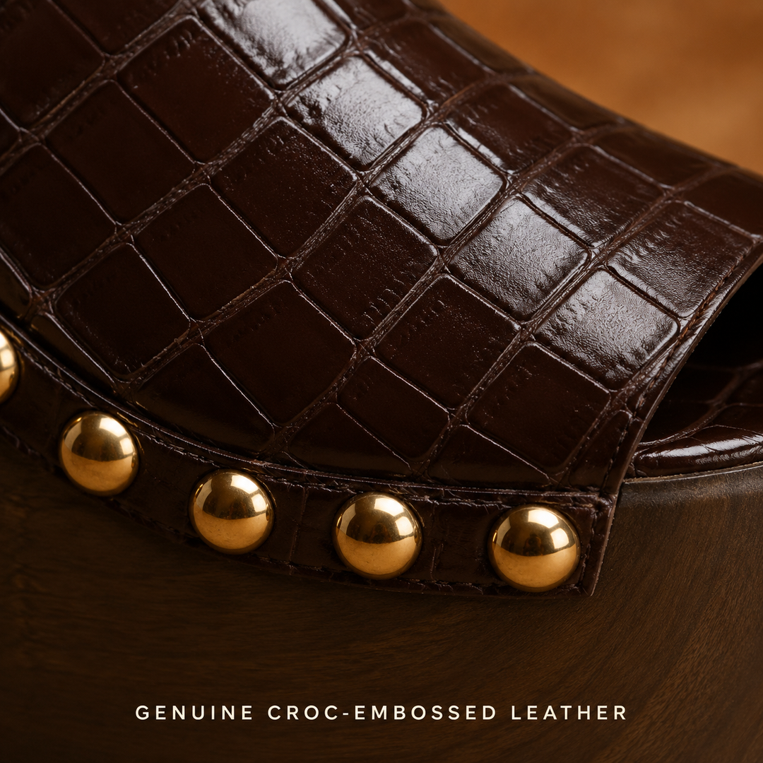 Brindle Studded Platform Mules — 02_croc_leather_macro