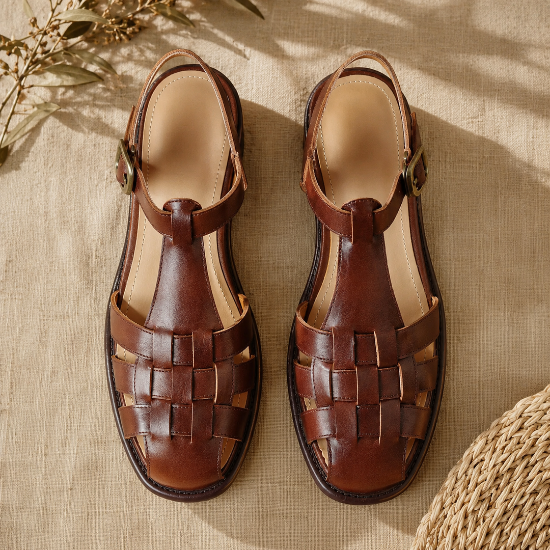 Tessari Woven T-Strap Sandals — 04_top_down_pair