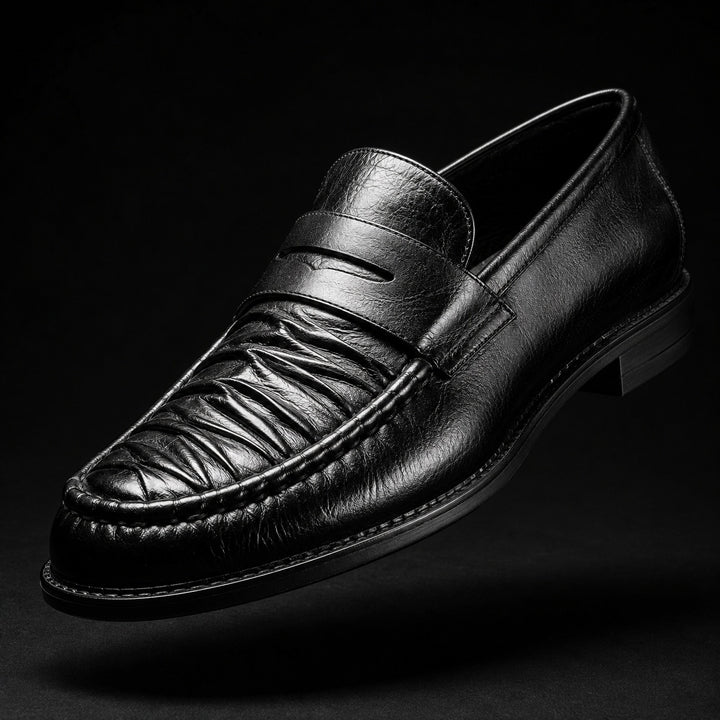 Increspato Pleated-Toe Leather Loafers — ce_metastatic_01