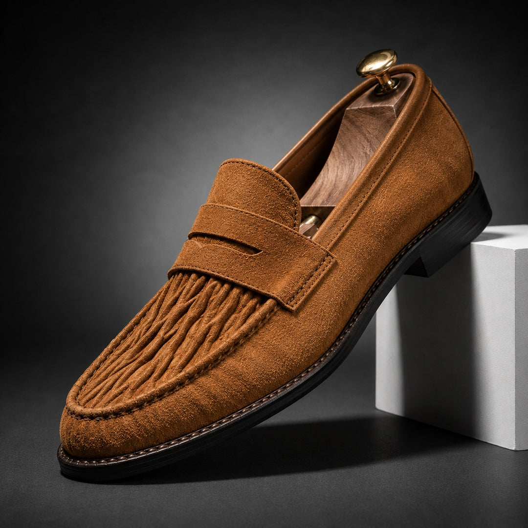 Increspato Pleated-Toe Leather Loafers — ce_angle_01