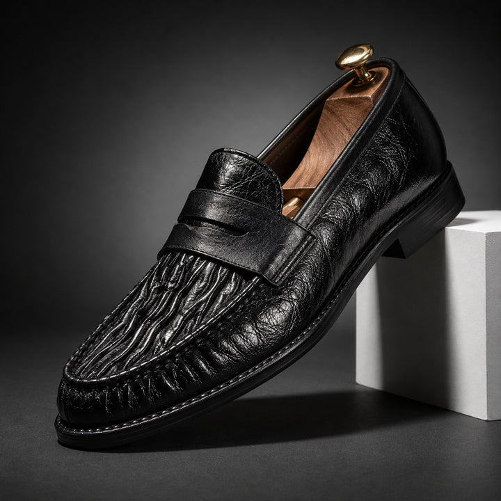 Increspato Pleated-Toe Leather Loafers — ce_angle_01