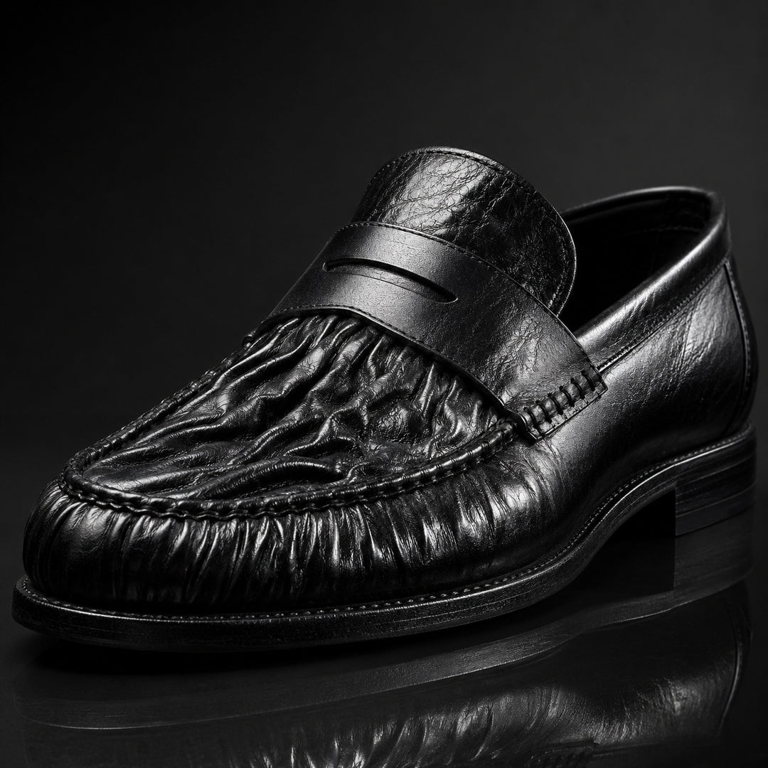Increspato Pleated-Toe Leather Loafers — ce_metastatic_05