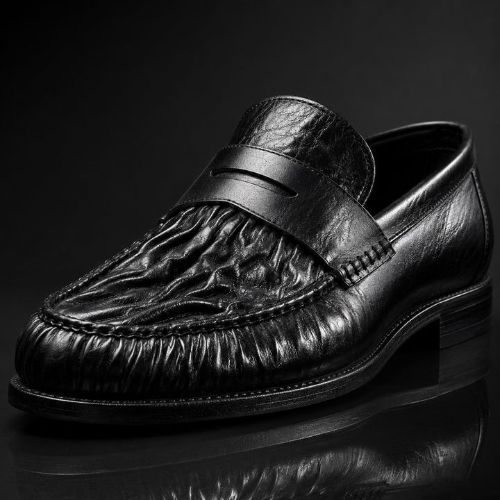 Increspato Pleated-Toe Leather Loafers — ce_metastatic_05
