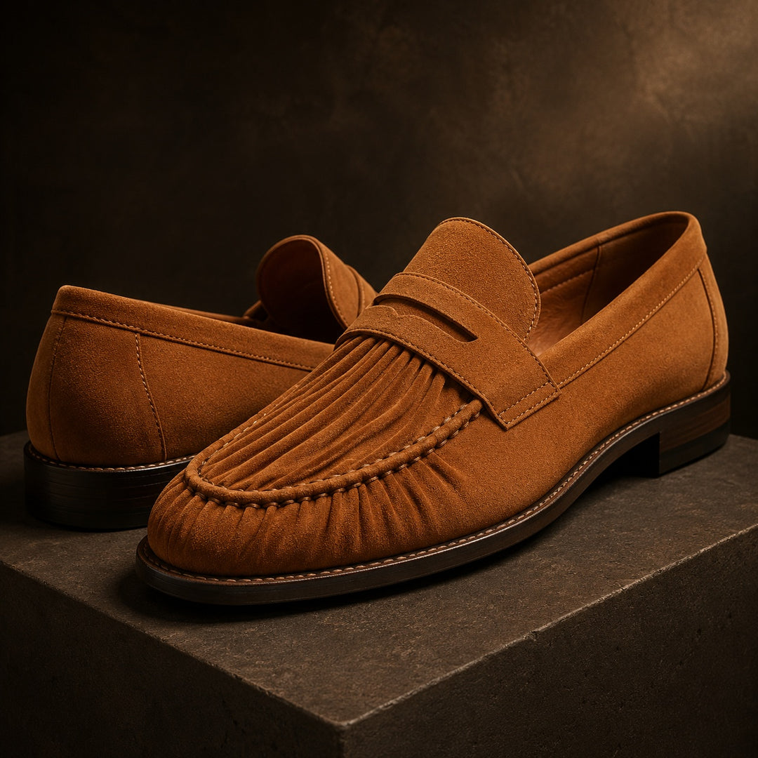 Increspato Pleated-Toe Leather Loafers — ce_metastatic_07