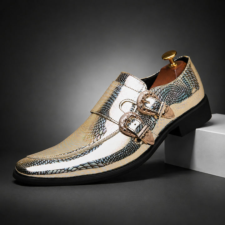 Iridiana Buckle Snake Loafers — ce_angle_01