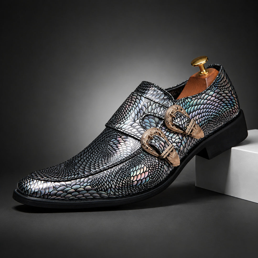 Iridiana Buckle Snake Loafers — ce_angle_01