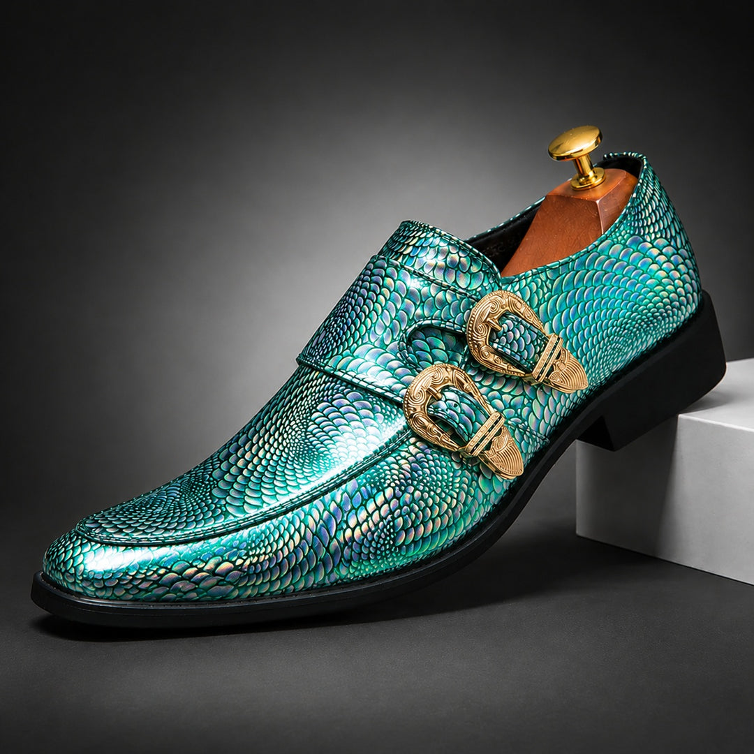 Iridiana Buckle Snake Loafers — ce_angle_01