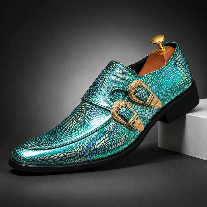 Iridiana Buckle Snake Loafers — ce_angle_01