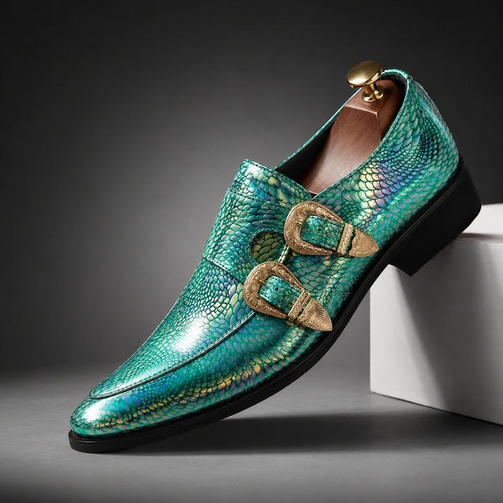 Iridiana Buckle Snake Loafers — ce_angle_01