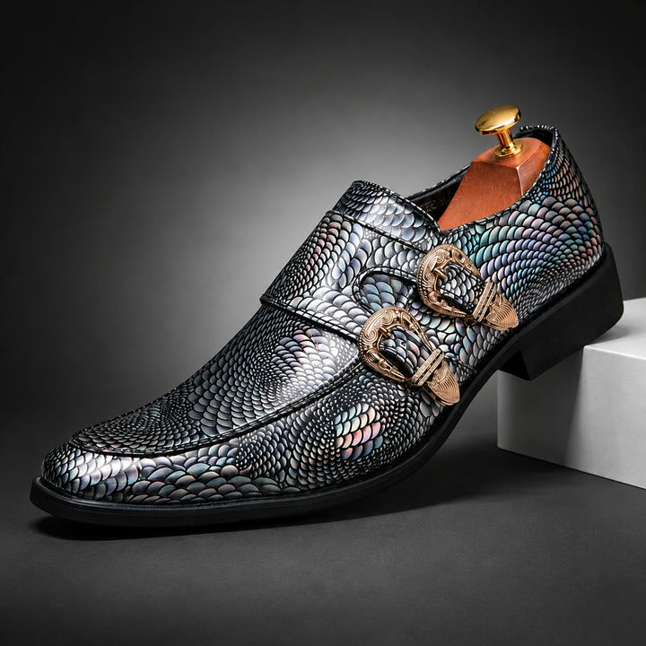 Iridiana Buckle Snake Loafers — ce_angle_01