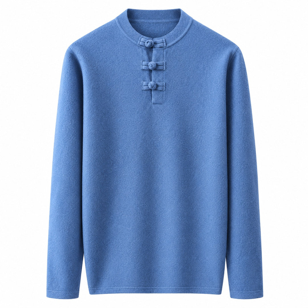 Mandarin Frog-Button Wool Pullover — ce_wb_01