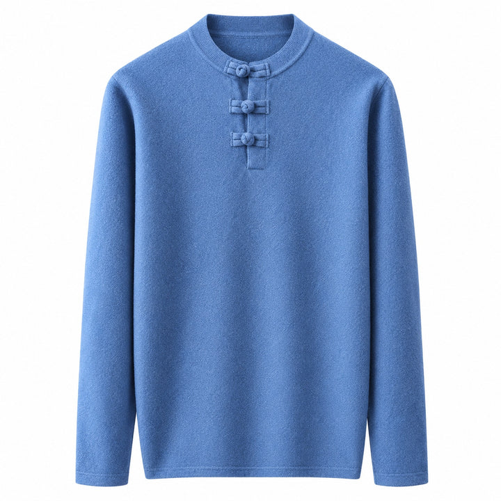 Mandarin Frog-Button Wool Pullover — ce_wb_01