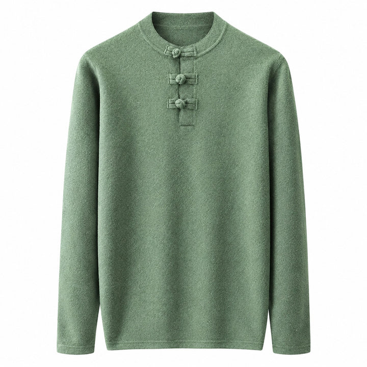 Mandarin Frog-Button Wool Pullover — ce_wb_01