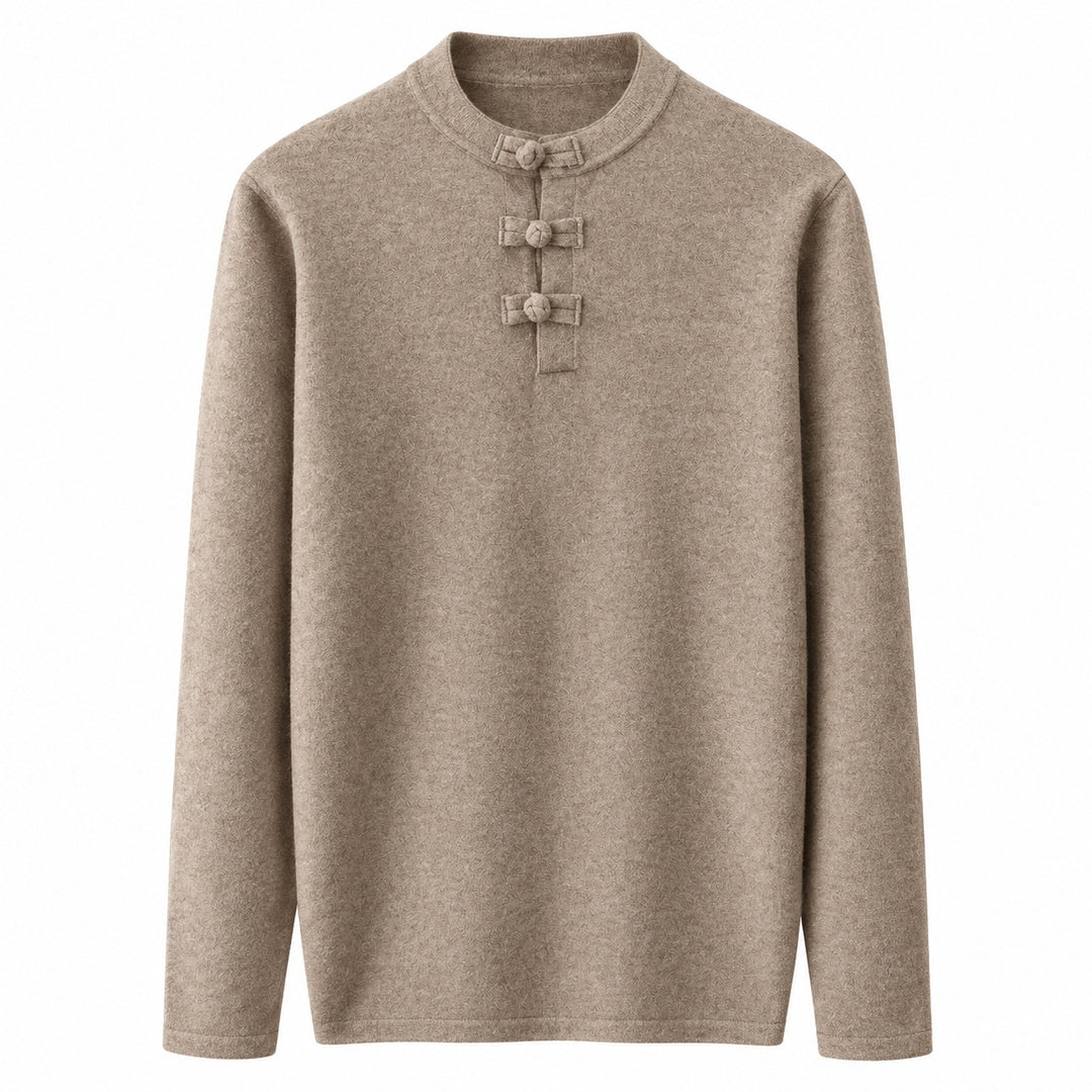 Mandarin Frog-Button Wool Pullover — ce_wb_01