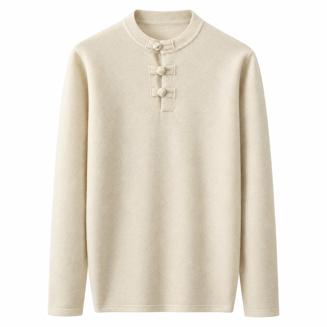 Mandarin Frog-Button Wool Pullover — ce_wb_01