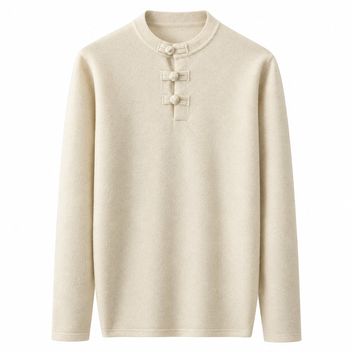 Mandarin Frog-Button Wool Pullover — ce_wb_01