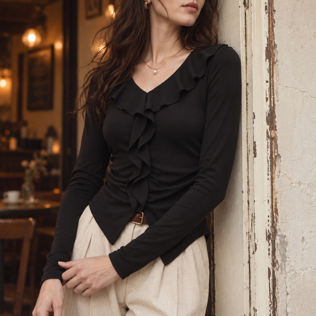 Margaux Ruffle V-Neck Top — ce_maiden_01