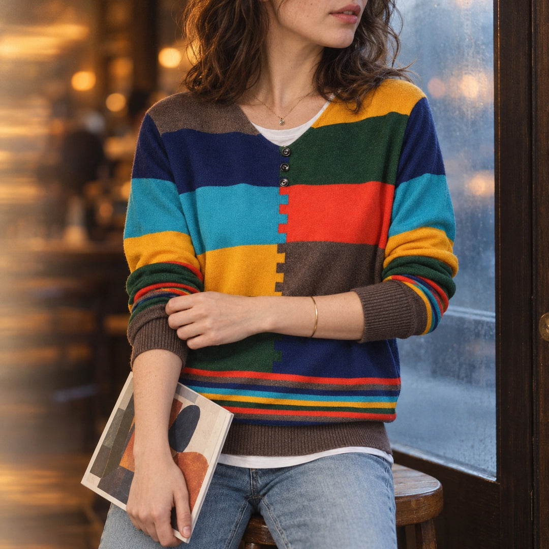 Mondrian Colorblock V-Neck Top — ce_maiden_01