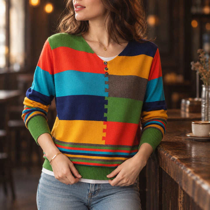 Mondrian Colorblock V-Neck Top — ce_maiden_01