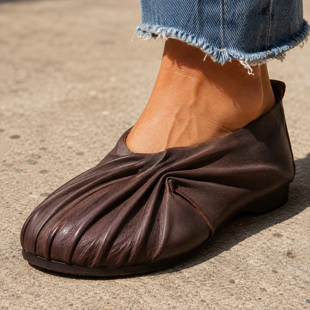 Petalfold Ruched Leather Flats — ce_brooklyn_s2_01