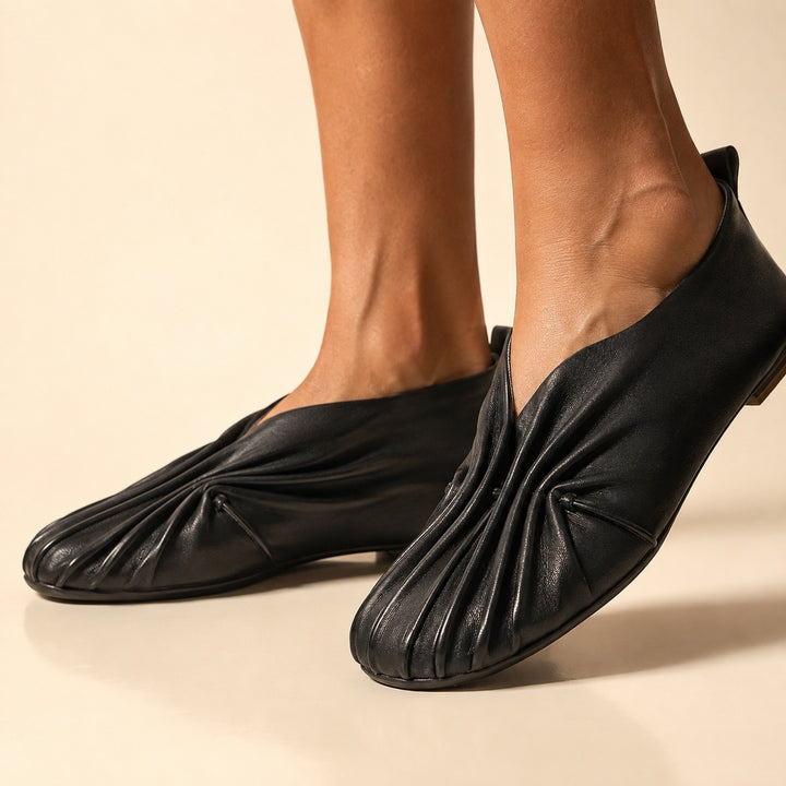 Petalfold Ruched Leather Flats — ce_brooklyn_s3_01