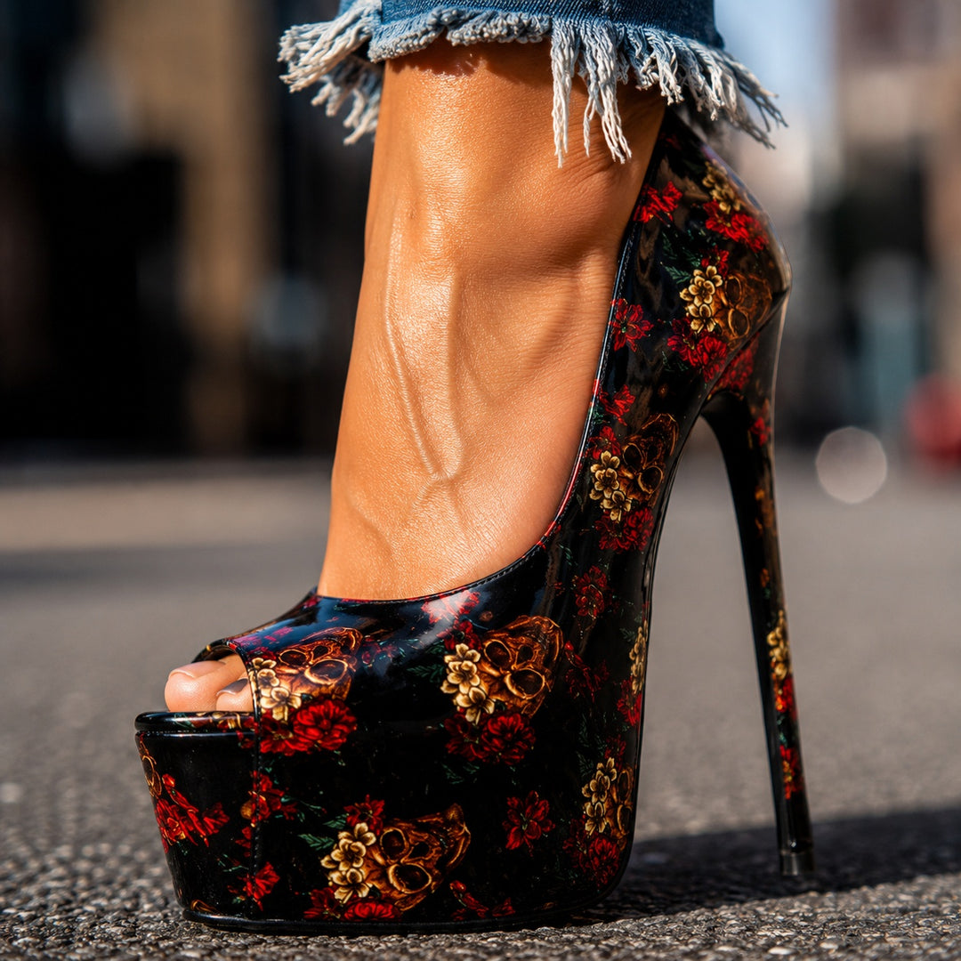 Rosario Skull-Floral Platform Peep-Toe Stilettos — ce_brooklyn_s2_01