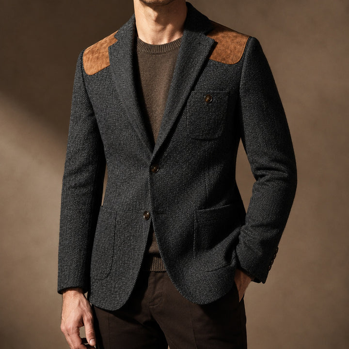 Spallina Suede-Patch Herringbone Blazer — ce_studio_01