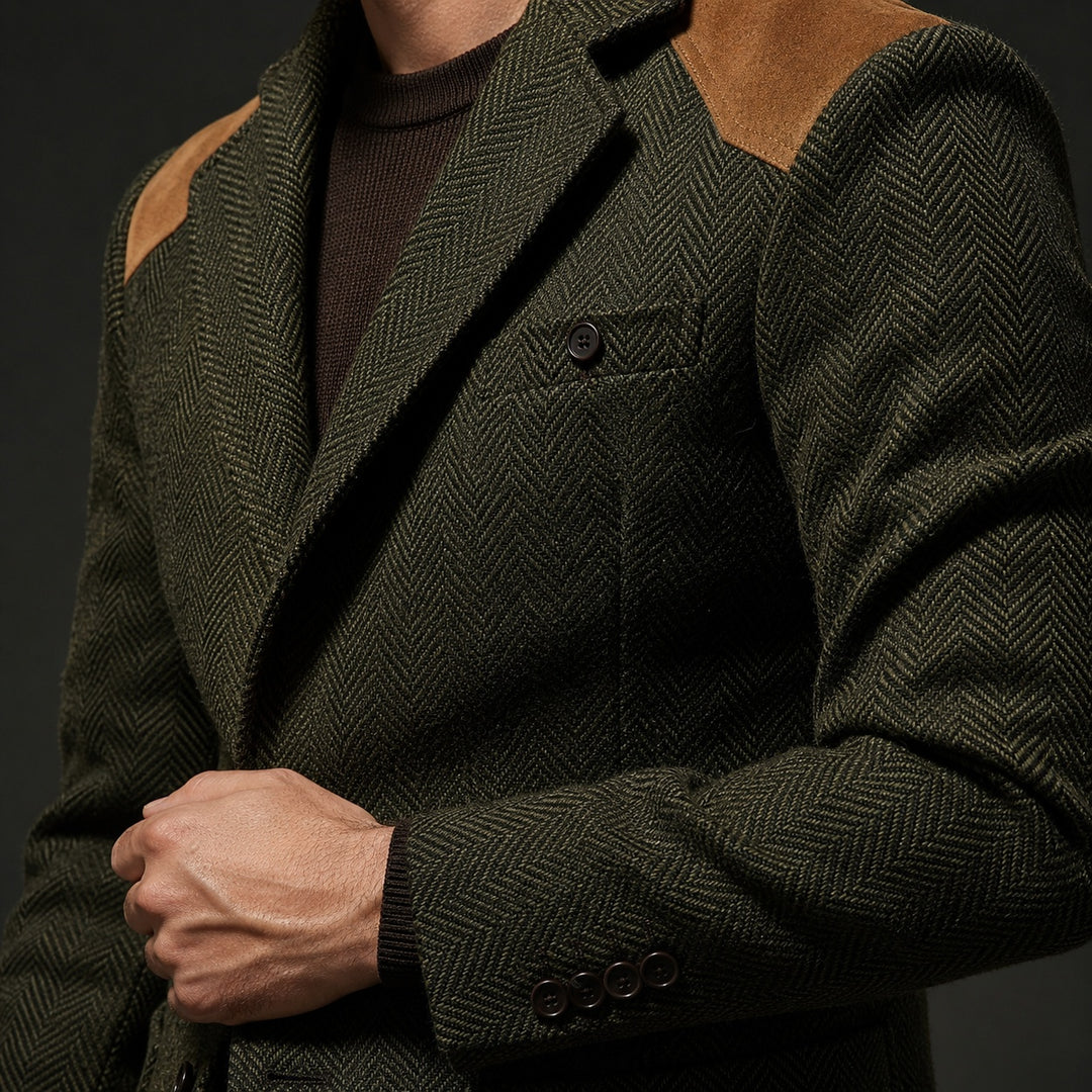 Spallina Suede-Patch Herringbone Blazer — ce_studio_01