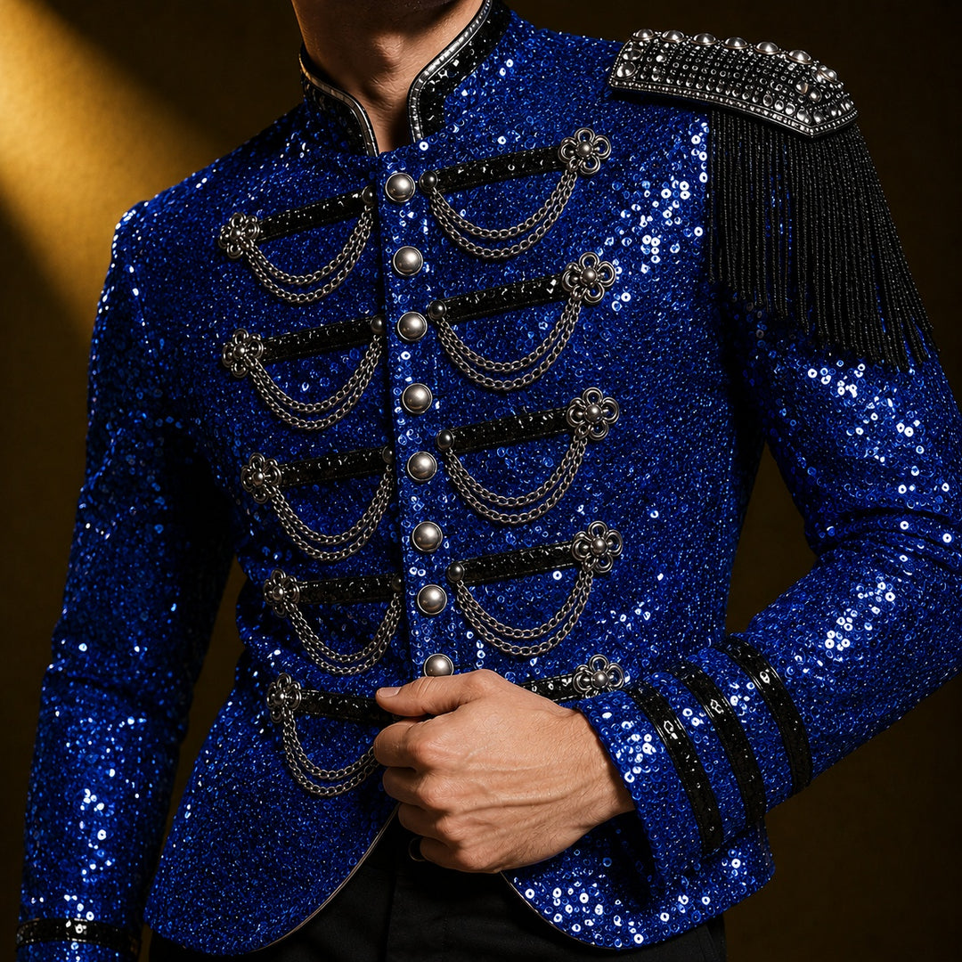Tamburino Chain-Front Sequin Blazer — ce_studio_01