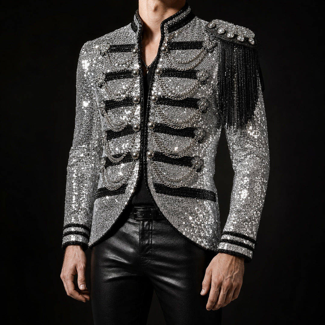 Tamburino Chain-Front Sequin Blazer — ce_studio_01