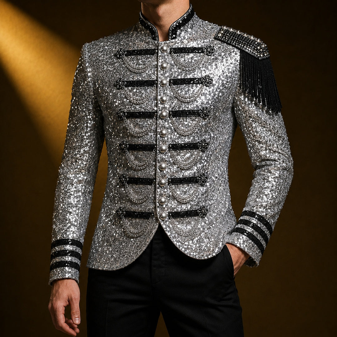 Tamburino Chain-Front Sequin Blazer — ce_studio_01