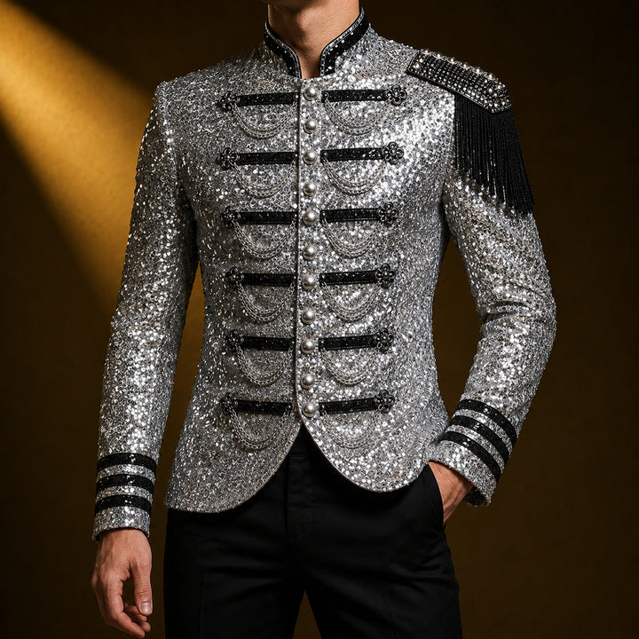 Tamburino Chain-Front Sequin Blazer — ce_studio_01