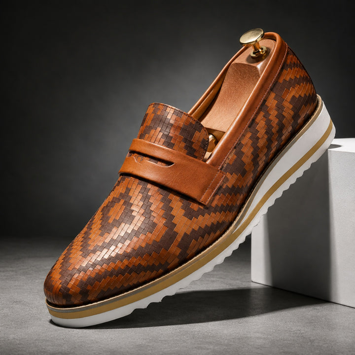 Trecento Woven Penny Loafers — ce_angle_01