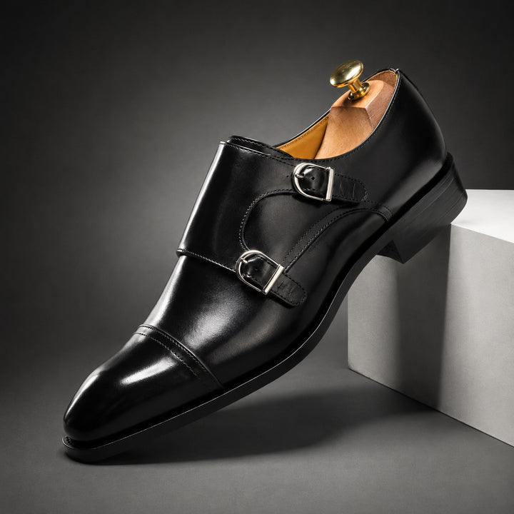 Veneziano Double Monk Cap-Toe Shoes — ce_angle_01